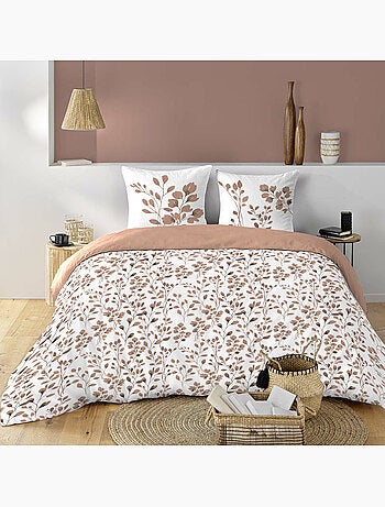 Housse de couette + 2 taies – Coton 57 fils – Imprimé végétal