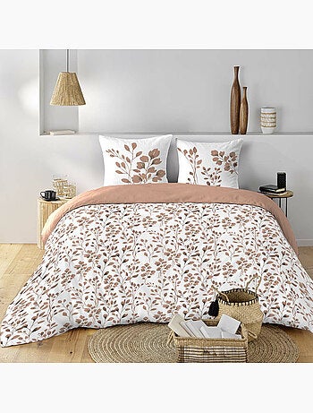 Housse de couette + 2 taies – Coton 57 fils – Imprimé végétal