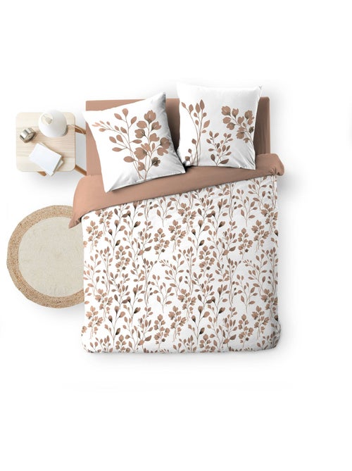 Housse de couette + 2 taies – Coton 57 fils – Imprimé végétal - Kiabi