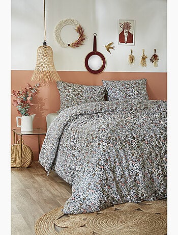 Housse de couette + 2 taies d'oreiller - 100% Coton 57 fils - Malia