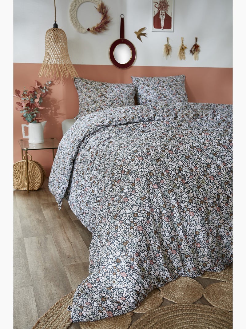 Housse de couette + 2 taies d'oreiller - 100%  Coton 57 fils -  Malia Multicolore - Kiabi