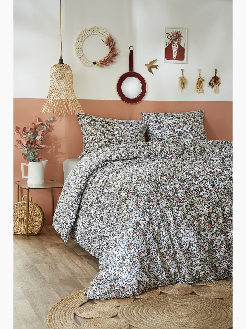 Housse de couette + 2 taies d'oreiller - 100%  Coton 57 fils -  Malia Multicolore - Kiabi