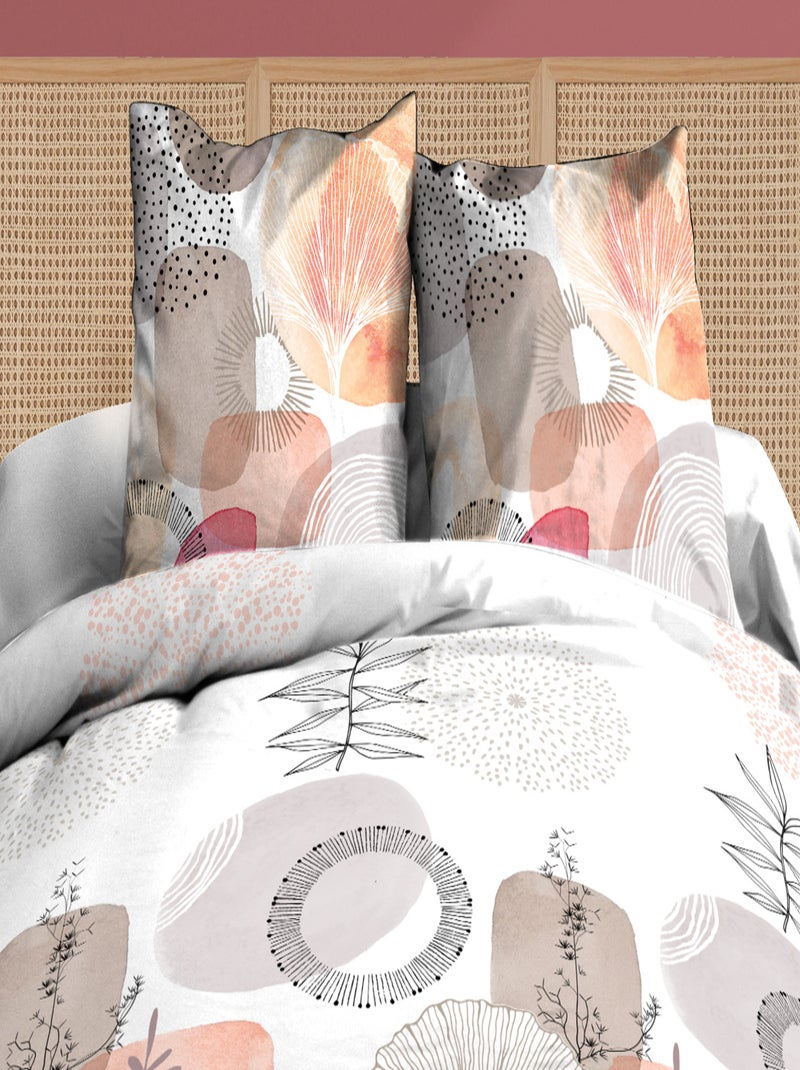 Housse de couette + 2 taies d'oreiller 63 x 63 cm -  Pur coton 57 fils - Aquarel Rose - Kiabi