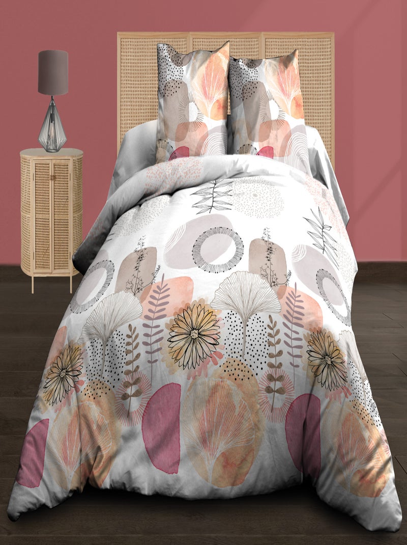 Housse de couette + 2 taies d'oreiller 63 x 63 cm -  Pur coton 57 fils - Aquarel Rose - Kiabi