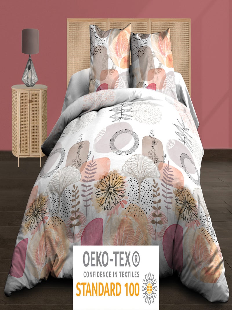 Housse de couette + 2 taies d'oreiller 63 x 63 cm -  Pur coton 57 fils - Aquarel Rose - Kiabi