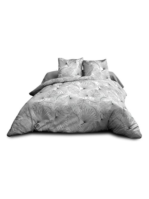 Housse de couette + 2 taies d'oreiller 63 x 63 cm - Pur coton 57 fils - Olinda gris - Kiabi