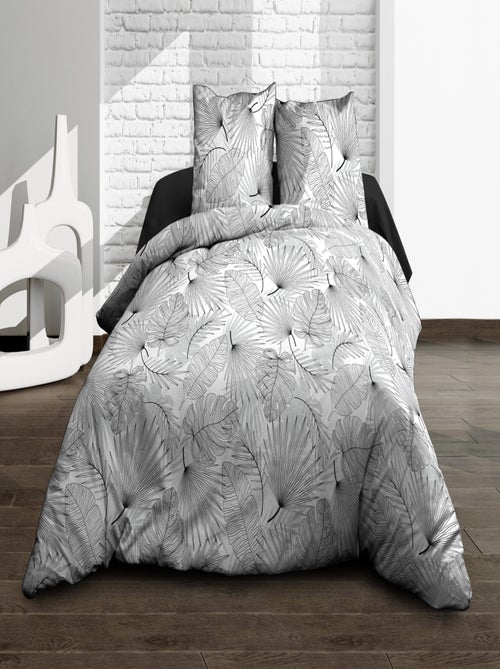 Housse de couette + 2 taies d'oreiller 63 x 63 cm - Pur coton 57 fils - Olinda gris - Kiabi Housse de couette + 2 taies d'oreiller 63 x 63 cm - Pur coton 57 fils - Olinda gris - Kiabi