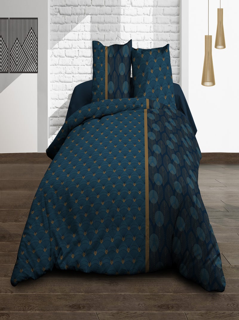 Housse de couette + 2 taies d'oreiller 63 x 63 cm - Pur coton 57 fils - Seattle Bleu - Kiabi