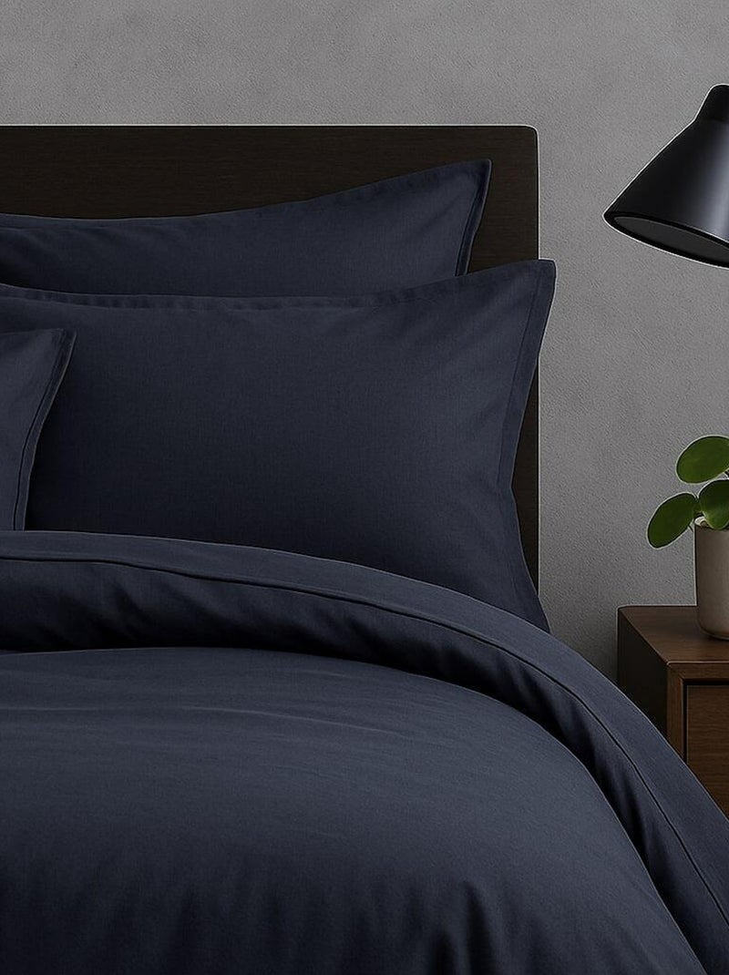 Housse de couette + 2 taies d'oreiller 63x63 cm Satin de Coton Bleu marine - Kiabi