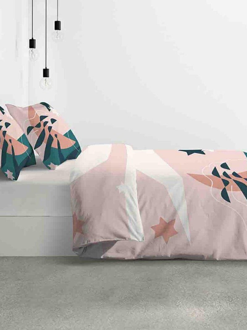 Housse de couette + 2 taies d'oreiller 65x65 cm 100% Coton 47 fils Heol Rose - Kiabi