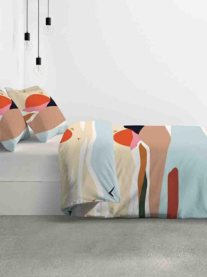 Housse de couette + 2 taies d'oreiller 65x65 cm 100% Coton 47 fils Safa Bleu - Kiabi
