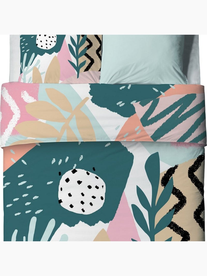 Housse de couette + 2 taies d'oreiller 65x65 cm Coton Emilia Bleu - Kiabi