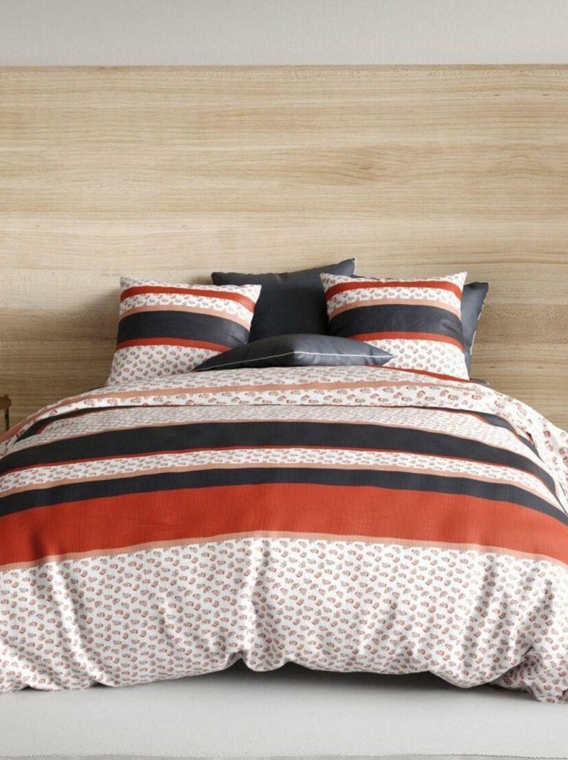 Housse de couette + 2 taies d'oreiller 65x65 cm Coton Fida Rouge - Kiabi