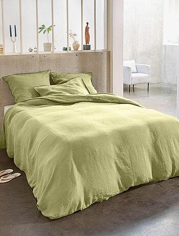 Housse de couette + 2 taies d'oreiller 65x65 cm en lin Français lavé