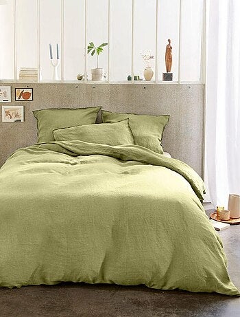 Housse de couette + 2 taies d'oreiller 65x65 cm en lin Français lavé