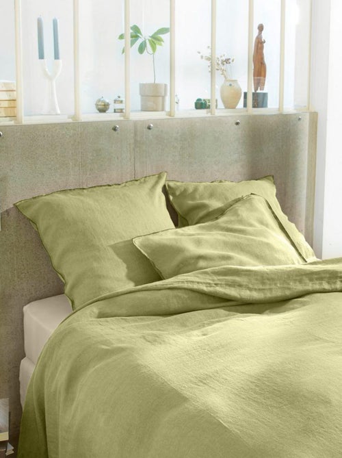 Housse de couette + 2 taies d'oreiller 65x65 cm en lin Français lavé - Kiabi
