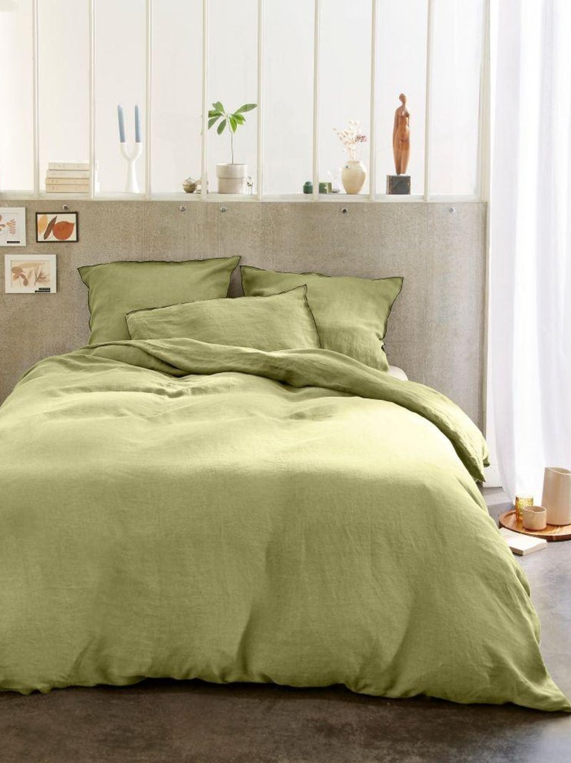 Housse de couette + 2 taies d'oreiller 65x65 cm en lin Français lavé Jaune - Kiabi