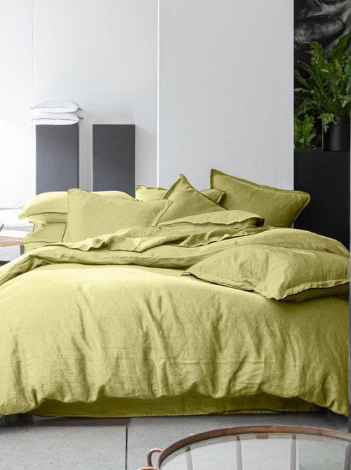 Housse de couette + 2 taies d'oreiller 65x65 cm en lin Français lavé - Kiabi