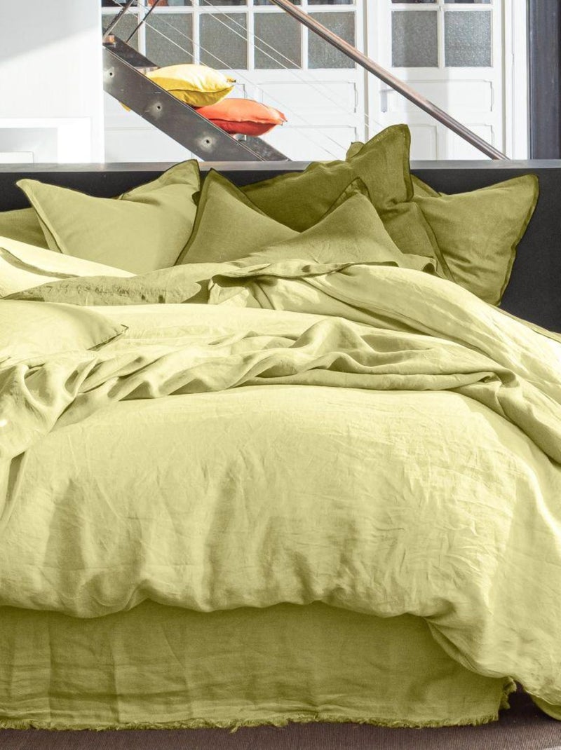 Housse de couette + 2 taies d'oreiller 65x65 cm en lin Français lavé Jaune - Kiabi