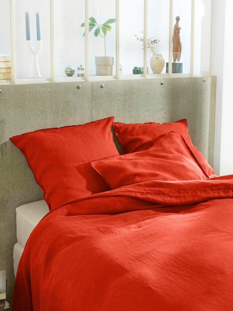 Housse De Couette 200x200 Cm Rouge à Motifs + 2 Taies 65x65 Cm - Parure De Lit En Microfibre - Fermeture Éclair - 11