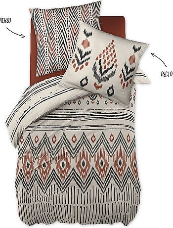 Housse de couette + 2 taies d’oreiller – Coton 57 fils – ETHNIC