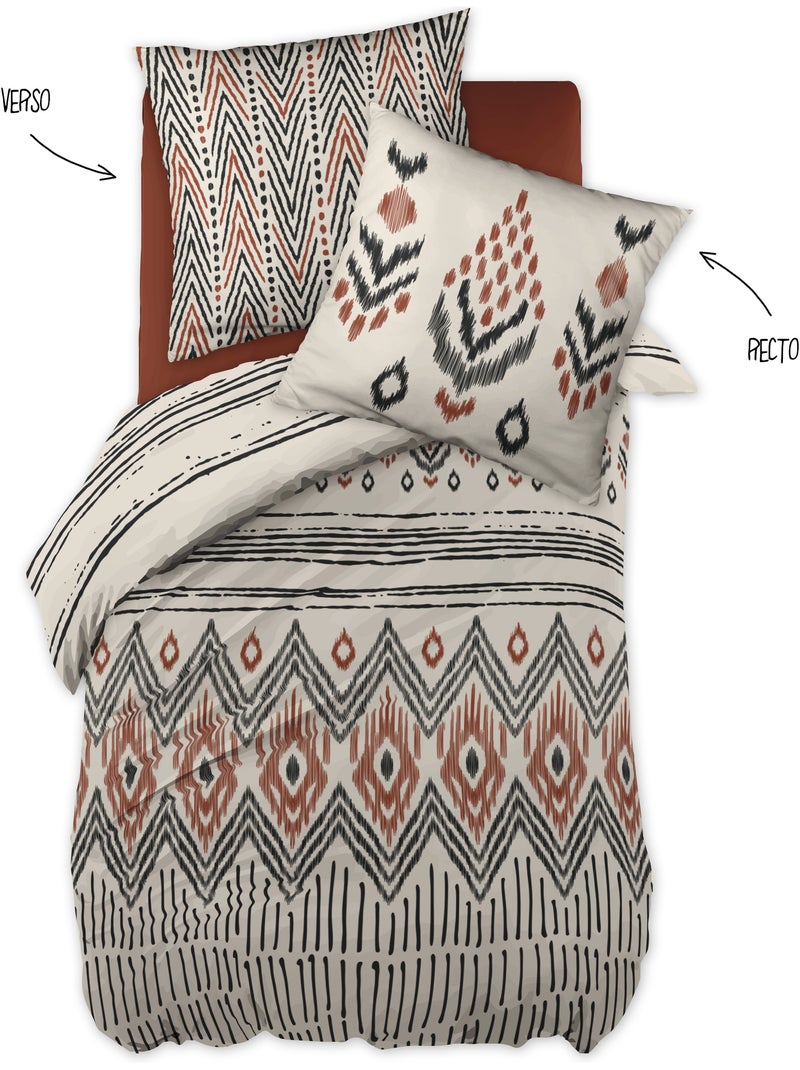 Housse de couette + 2 taies d’oreiller – Coton 57 fils – ETHNIC Blanc - Kiabi