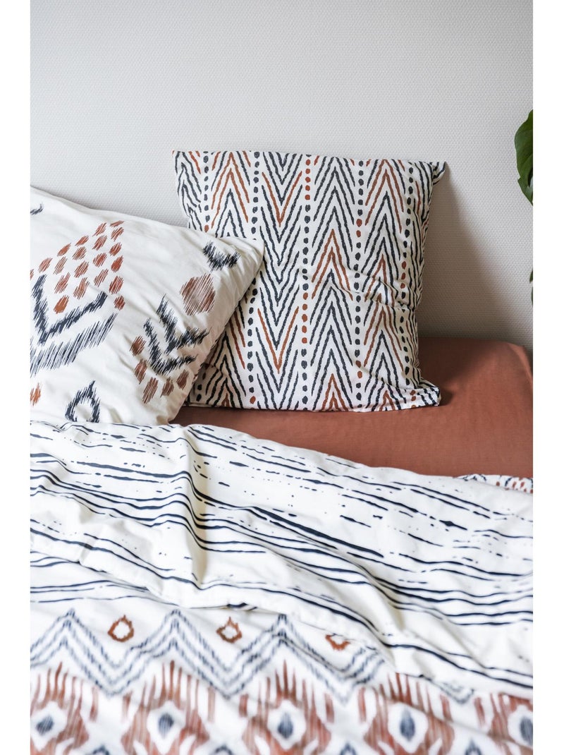Housse de couette + 2 taies d’oreiller – Coton 57 fils – ETHNIC Blanc - Kiabi