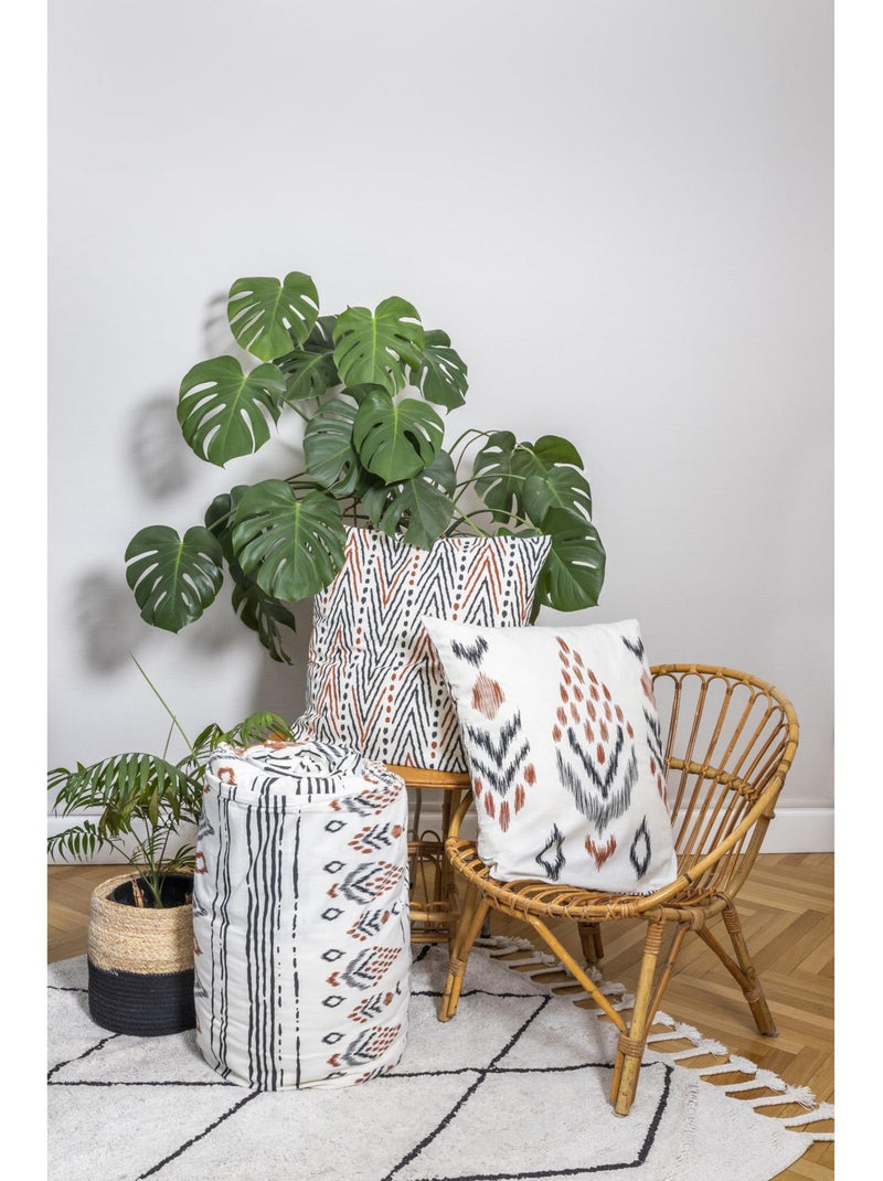Housse de couette + 2 taies d’oreiller – Coton 57 fils – ETHNIC Blanc - Kiabi