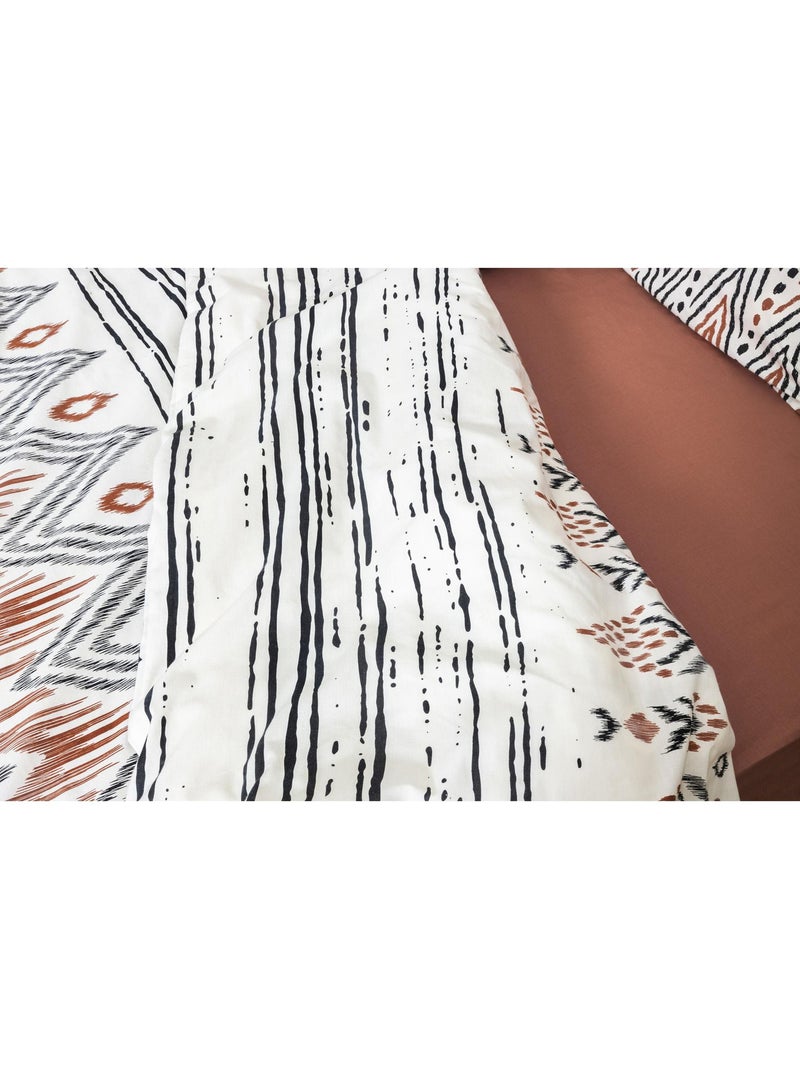 Housse de couette + 2 taies d’oreiller – Coton 57 fils – ETHNIC Blanc - Kiabi
