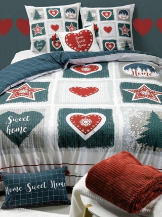 Housse de couette + 2 taies d'oreiller, coton 57 fils, Home Sweet Home