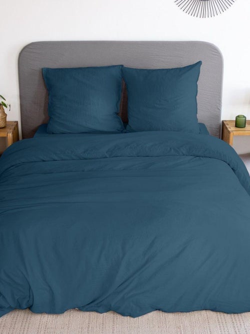 Housse de couette + 2 taies d'oreiller en microfibre lavé - Kiabi
