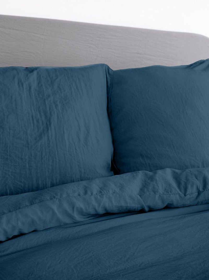 Housse de couette + 2 taies d'oreiller en microfibre lavé Bleu nuit - Kiabi