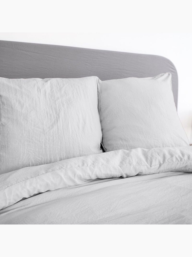 Housse de couette + 2 taies d'oreiller en microfibre lavé Gris - Kiabi