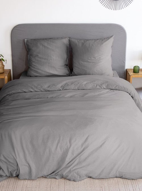 Housse de couette + 2 taies d'oreiller en microfibre lavé - Kiabi