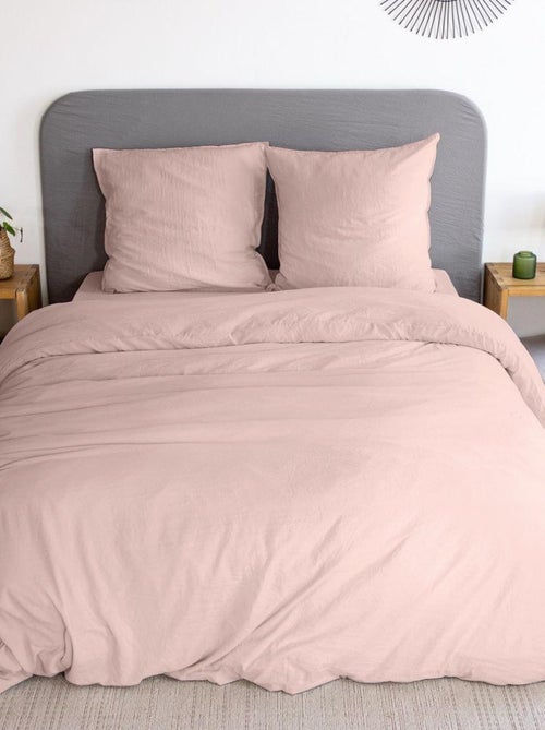 Housse de couette + 2 taies d'oreiller en microfibre lavé - Kiabi