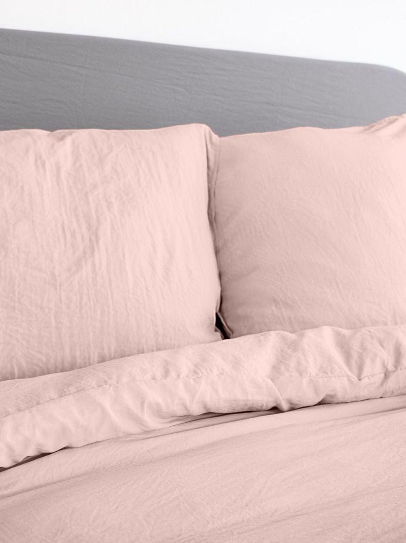 Housse de couette + 2 taies d'oreiller en microfibre lavé Rose - Kiabi