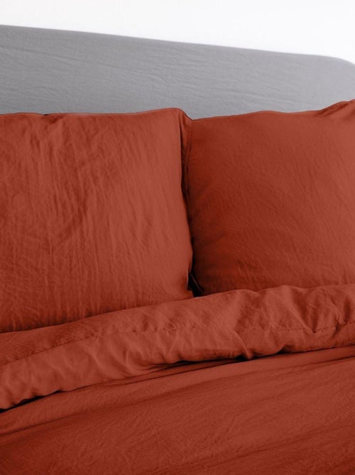 Housse de couette + 2 taies d'oreiller en microfibre lavé - Kiabi