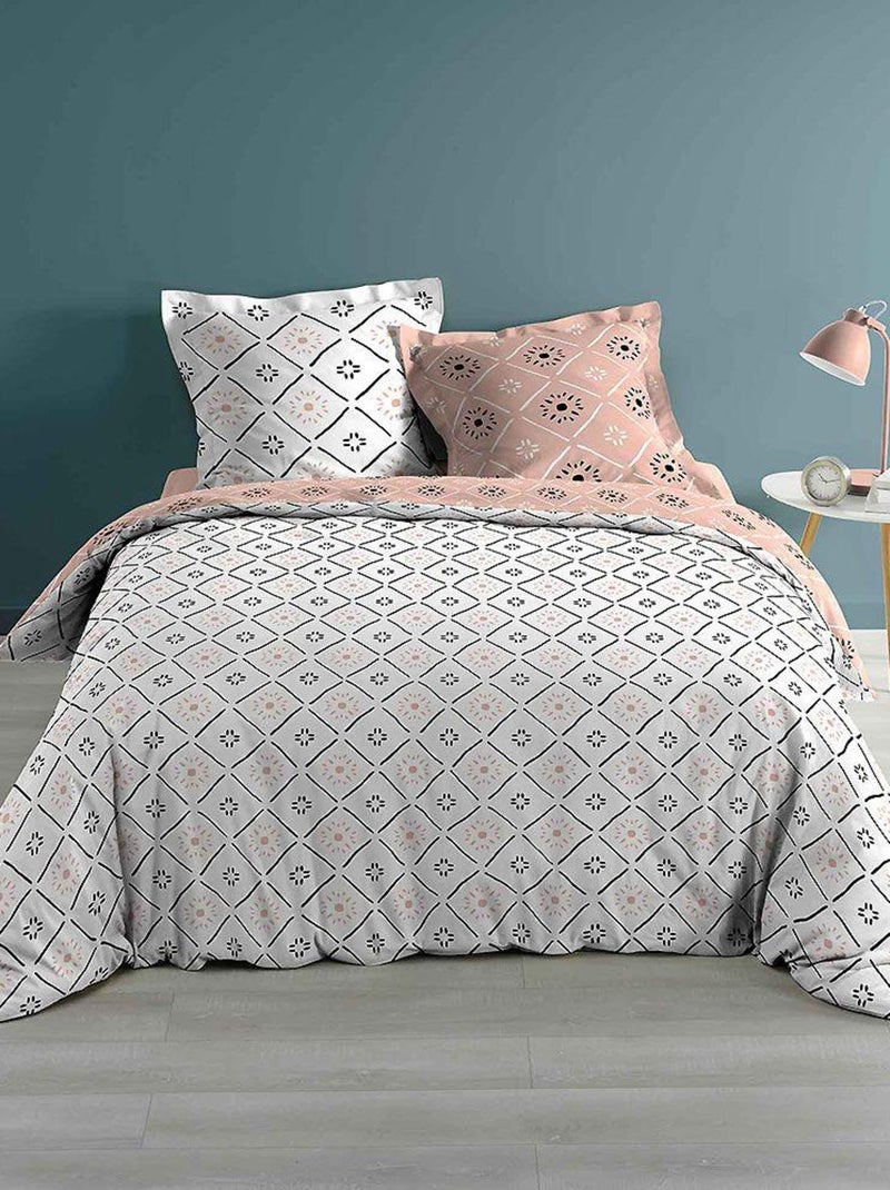 Housse de couette + 2 taies d'oreiller Tahina Rose - Kiabi