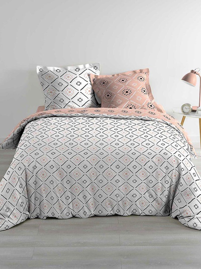 Housse de couette + 2 taies d'oreiller Tahina Rose - Kiabi