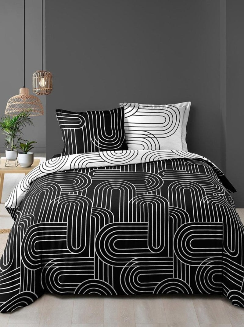 Housse de couette  + 2 taies Enigma coton 57 fils Noir - Kiabi