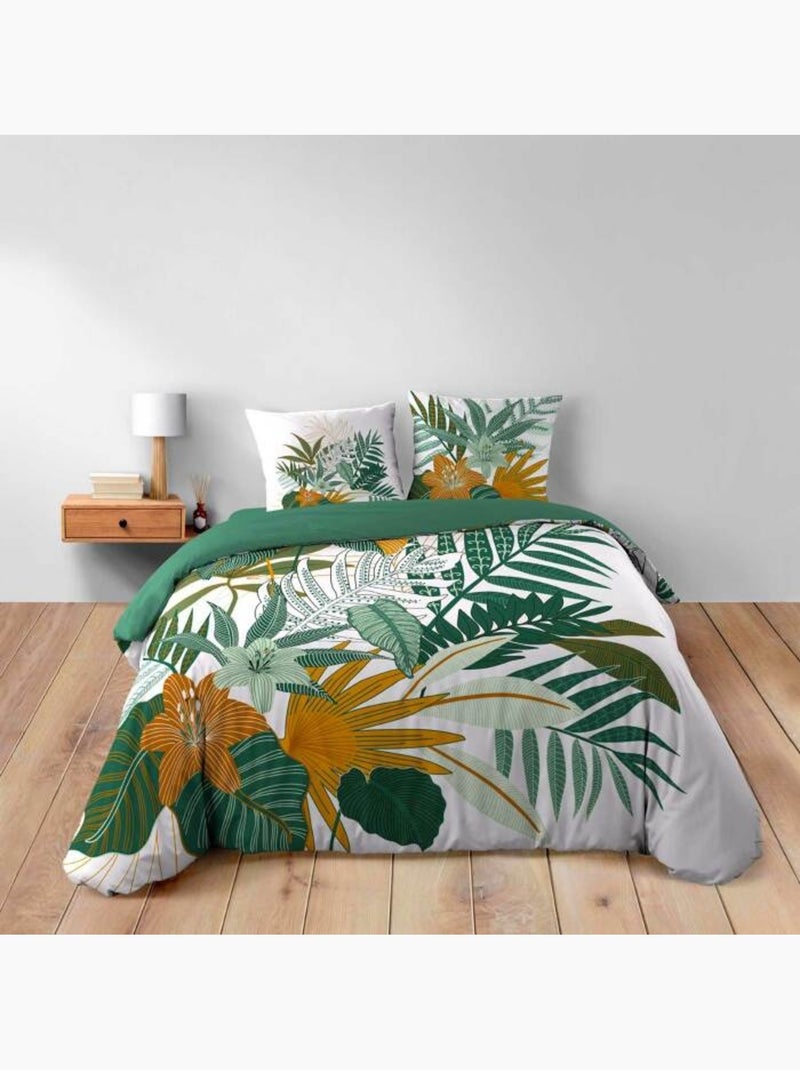 Housse de couette + 2 taies Florida Vert - Kiabi