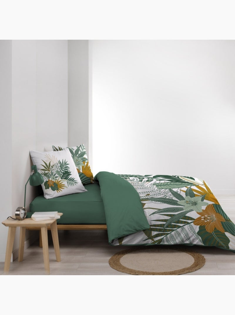 Housse de couette + 2 taies Florida Vert - Kiabi