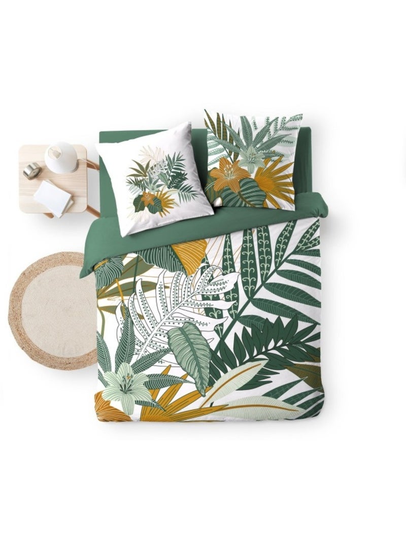 Housse de couette + 2 taies Florida Vert - Kiabi