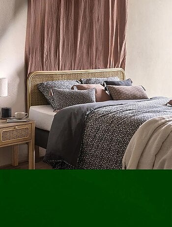 Housse de couette + 2 taies gaze de coton a fleur grise