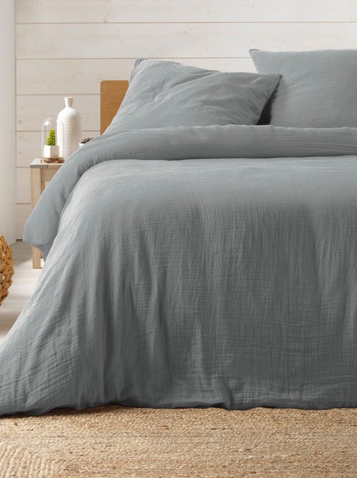 Housse de couette + 2 taies Gaze de coton Collection Couleurs - Kiabi