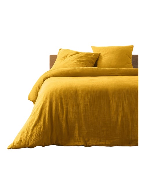 Housse de couette + 2 taies Gaze de coton Collection Couleurs - Kiabi