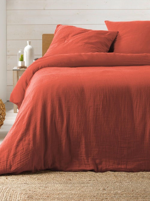 Housse de couette + 2 taies Gaze de coton Collection Couleurs - Kiabi
