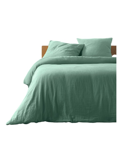 Housse de couette + 2 taies Gaze de coton Collection Couleurs - Kiabi