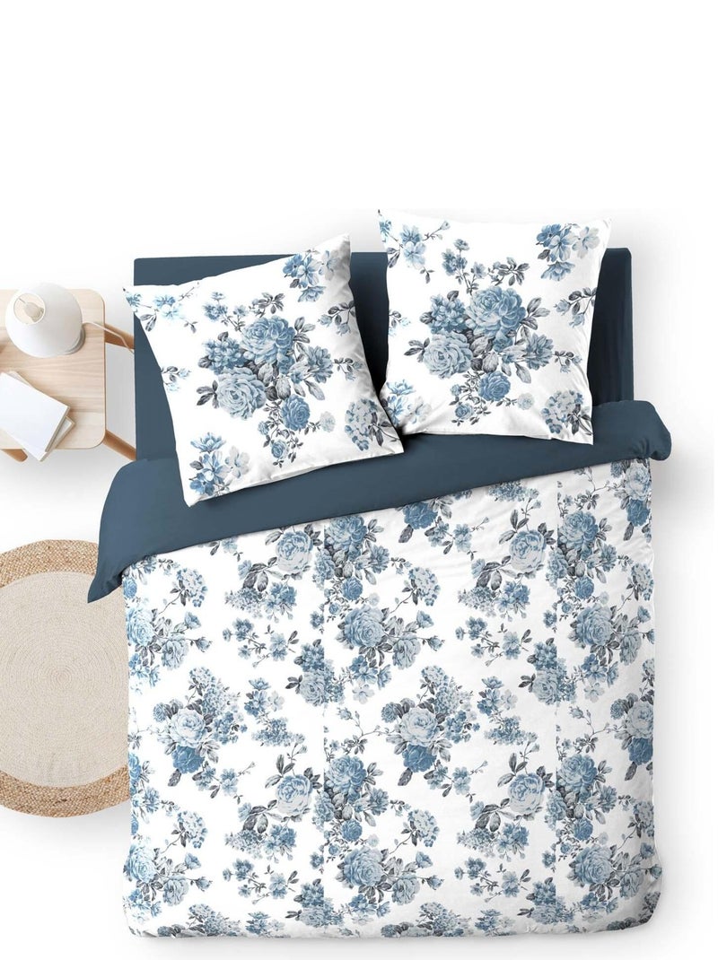 Housse de couette + 2 taies Gaze de coton Collection Roselia Bleu - Kiabi