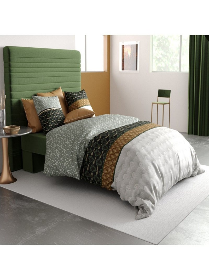 Housse de couette  + 2 taies Keny coton Percale 71 fils Vert - Kiabi